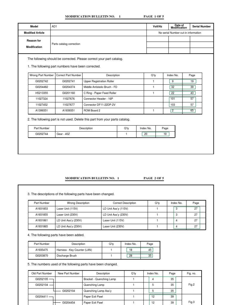 AD1 Parts Catalog Modification Bulletin | PDF | Manufactured Goods
