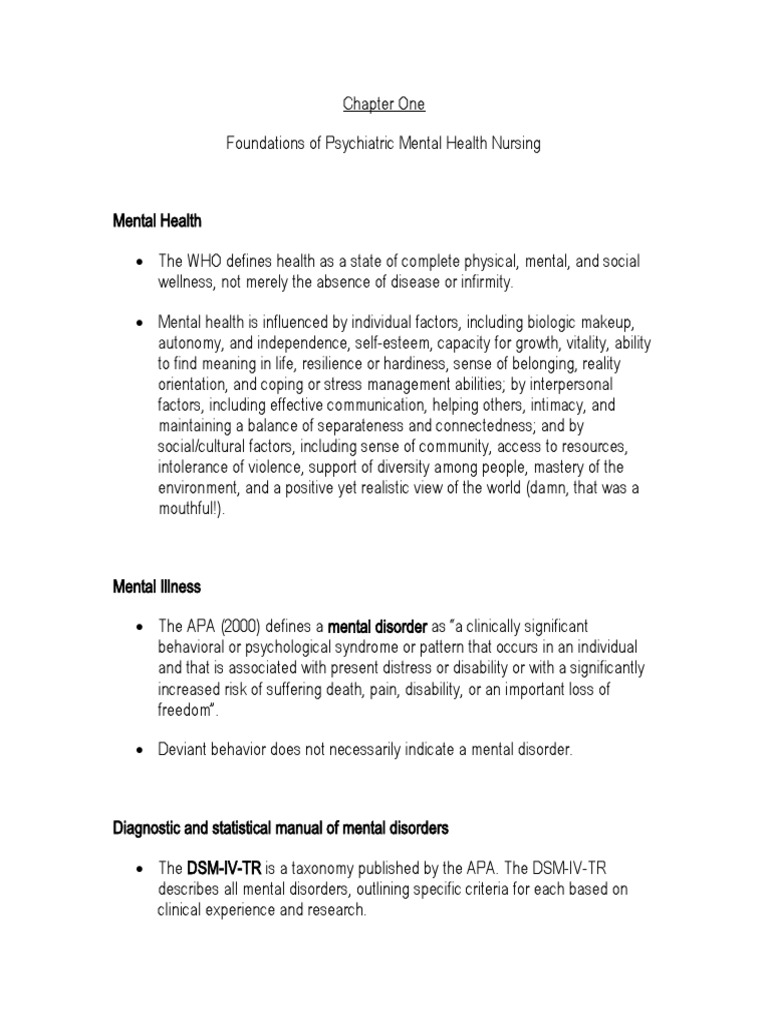 Foundations of Psychiatric Nursing | PDF | Neurotransmitter | Mental ...