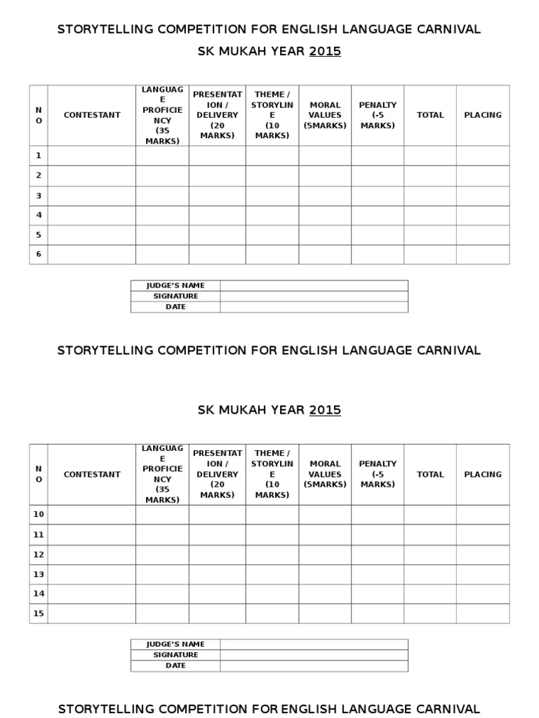 Story Telling Judging Sheet | PDF