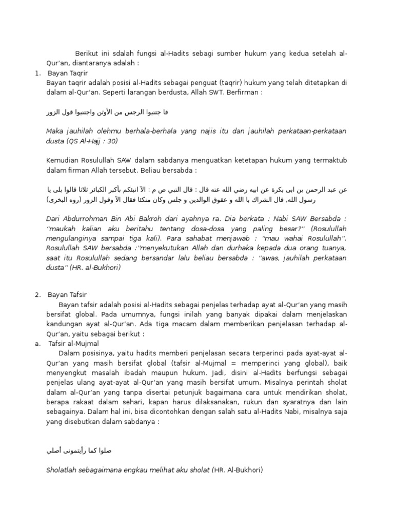 Fungsi Hadis Terhadap Al Quran