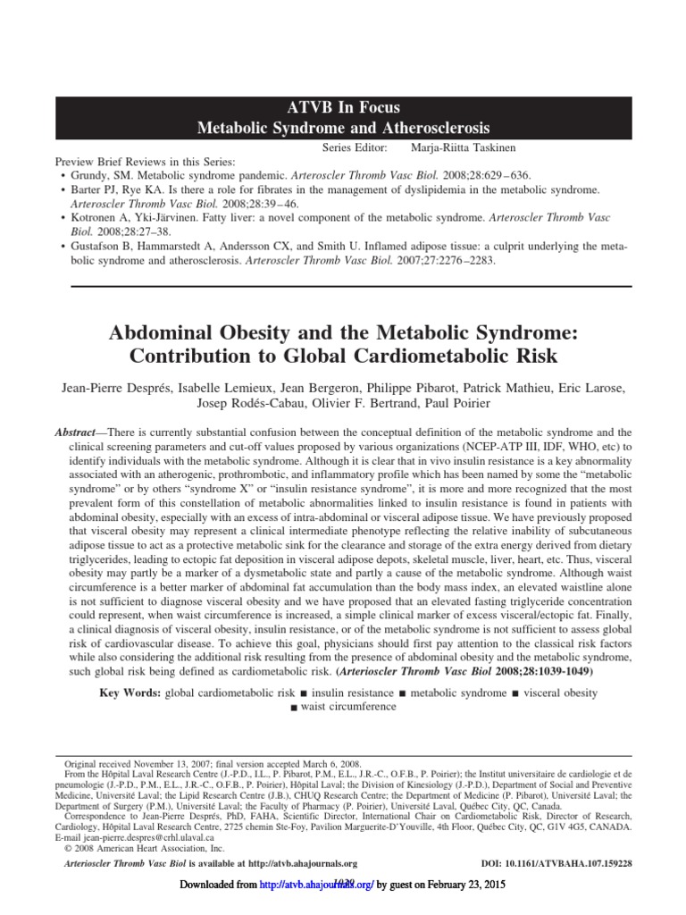 Abdominal Obesity and The Metabolic Syndrome | PDF | Metabolic Syndrome ...