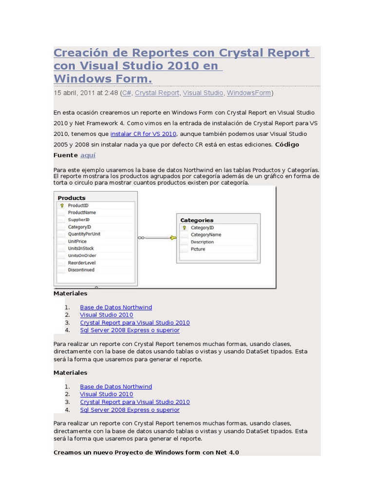 Reportes con Crystal en Visual Studio 2010 | PDF | Servidor SQL de ...