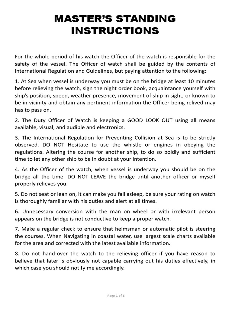Standing Instructions PDF PDF Navigation Ships
