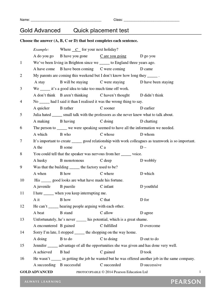 CAE Quick Placement Test | PDF