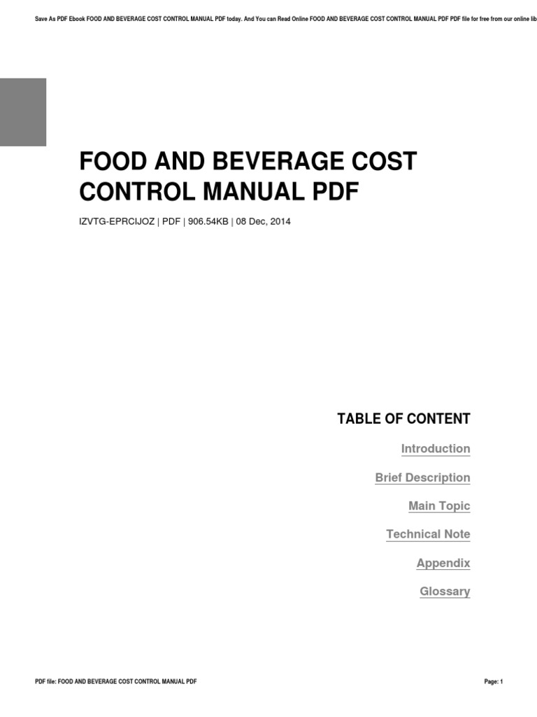 Food and Beverage Cost Control Manual PDF Portable Document Format