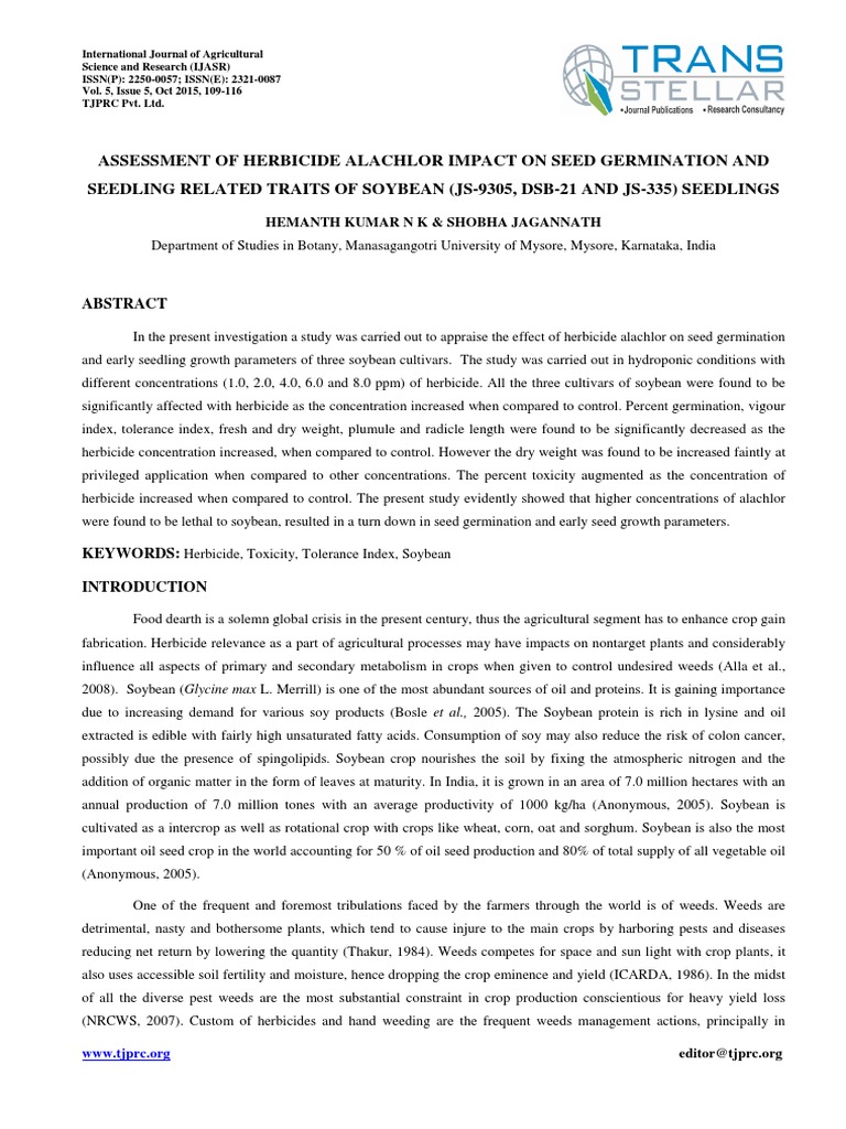 Agri Sci - Jasr - Assessment of Herbicide Alachlor | PDF | Soybean ...