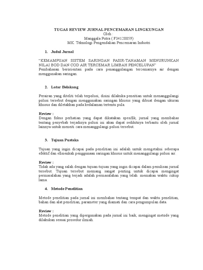 ❤ Contoh jurnal ilmiah lingkungan