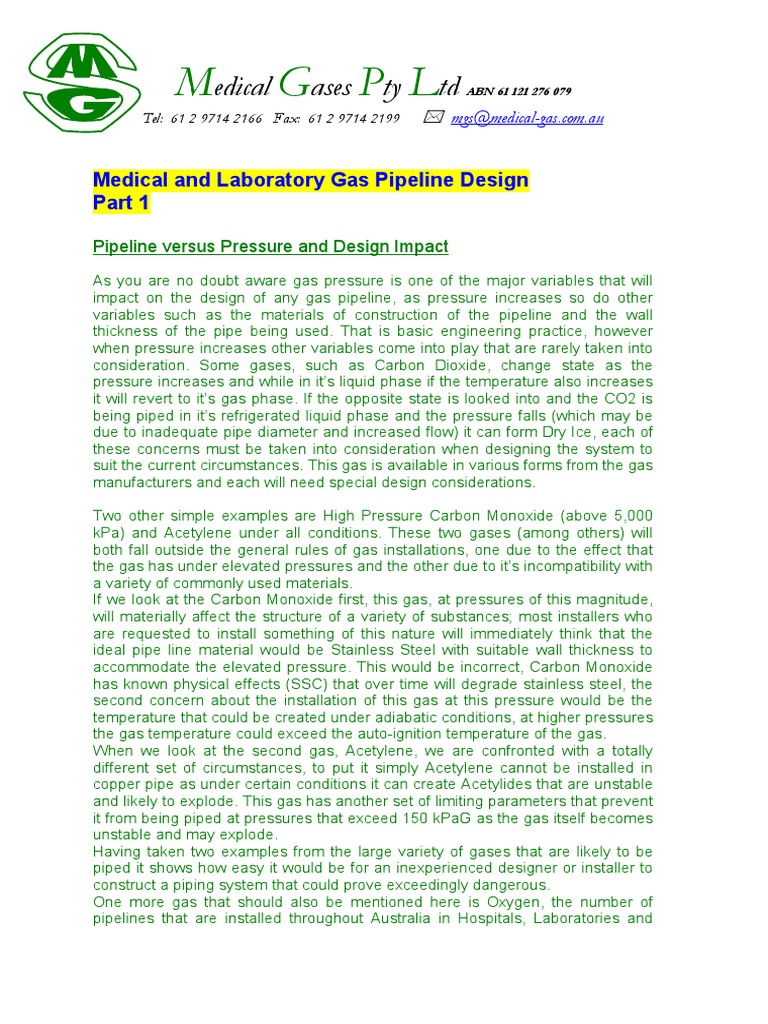 Medical and Laboratory Gas Pipeline Design Part 1 PDF Pipeline