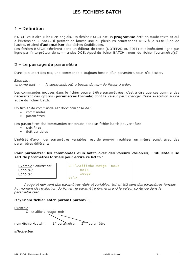 Introduction aux fichiers Batch DOS | PDF | C (Langage de programmation ...