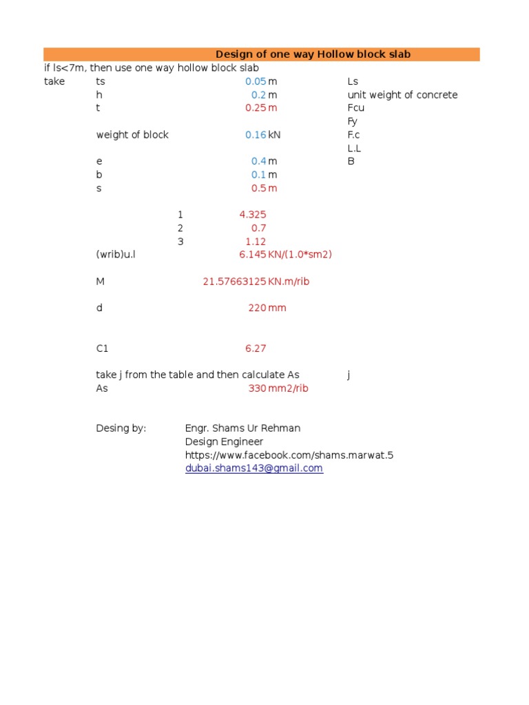 One Way Hollow Block Slab Design Guide | PDF | Technology & Engineering