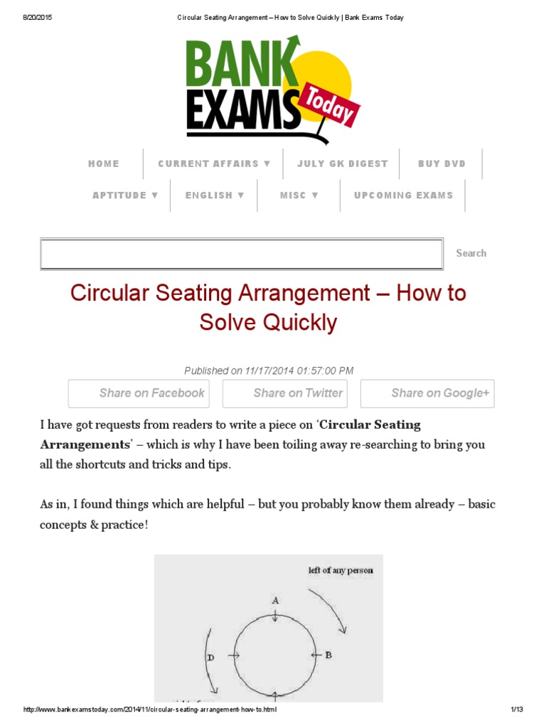 Circular Seating Arrangement - How To Solve Quickly - Bank Exams Today ...