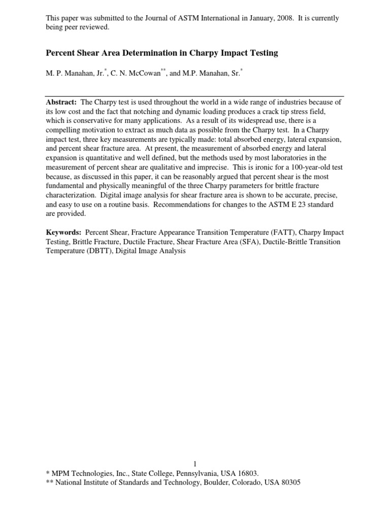 Percent Shear Area Determination in Charpy Impact Testing | PDF