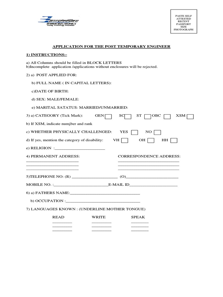 Temporary Engineer Application Form | PDF | Law