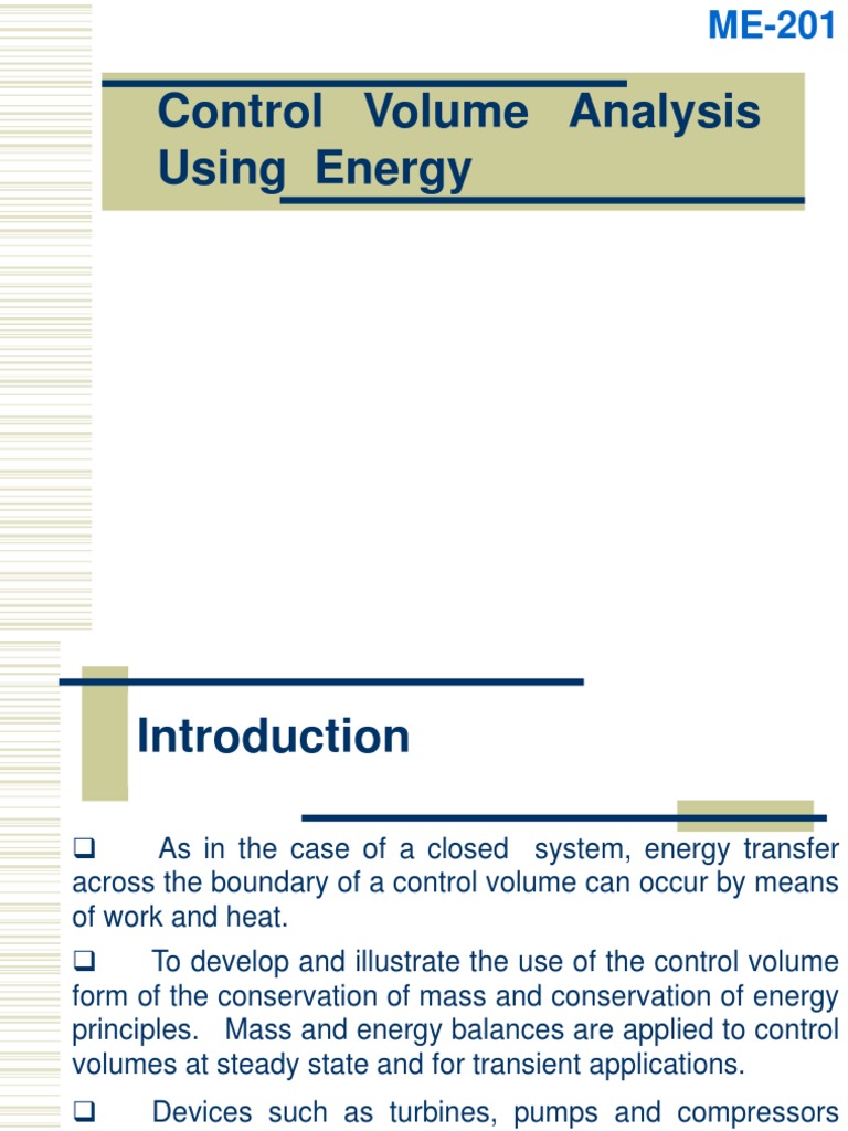 Control Volume Analysis Using Energy