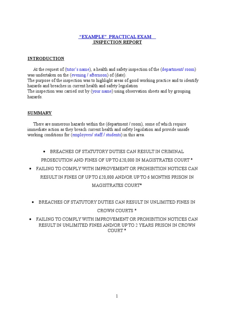 Example Practical Exam | Occupational Safety And Health | Safety | Free ...
