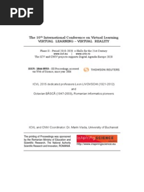 Proceedings Of Icvl 2015 Issn 1844 8933 Isi Proceedings Educational Technology Virtual Reality