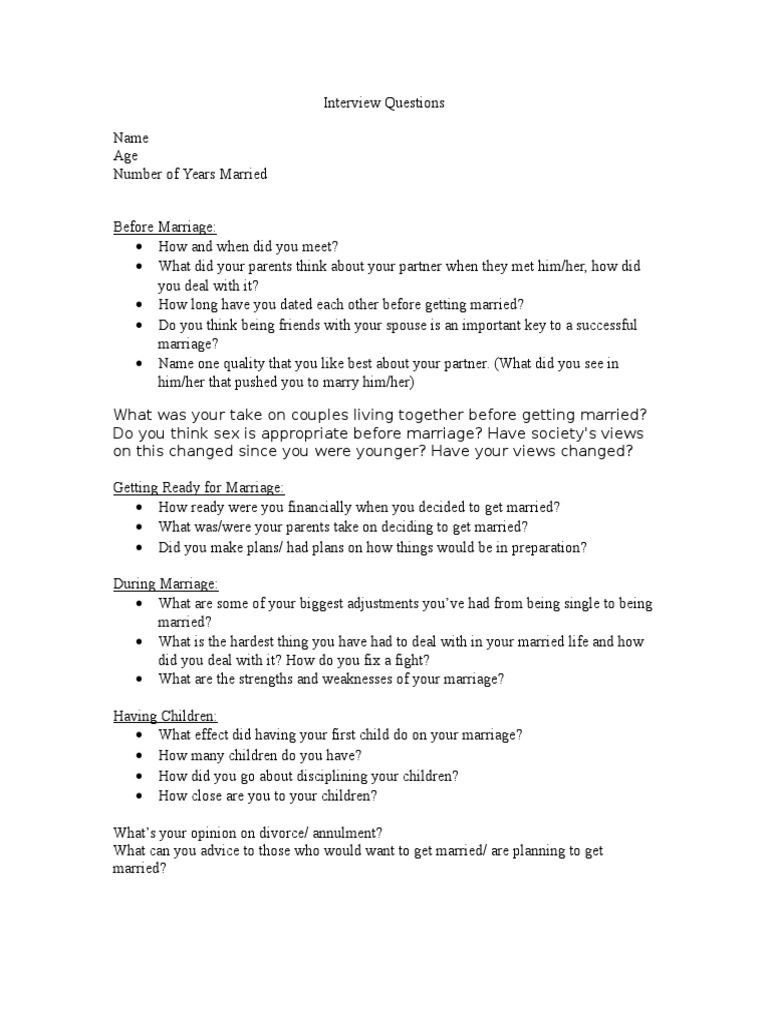 Marriage Interview Questions Guide | PDF