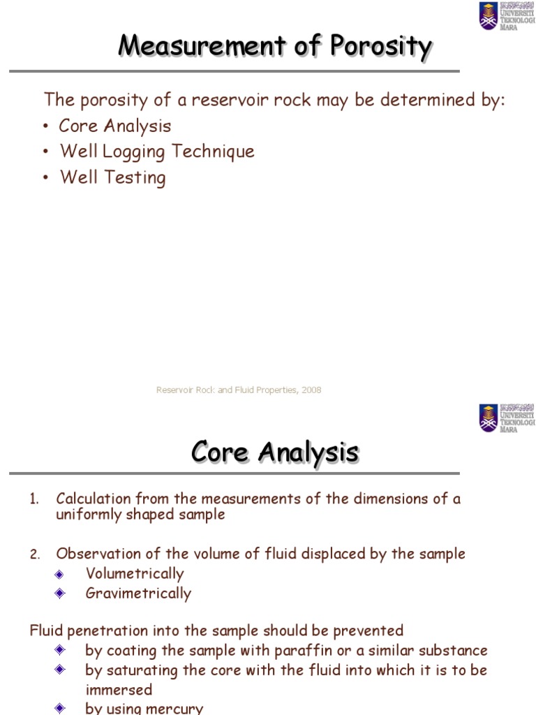 Porosity Measurement Techniques in Reservoirs | PDF | Permeability ...