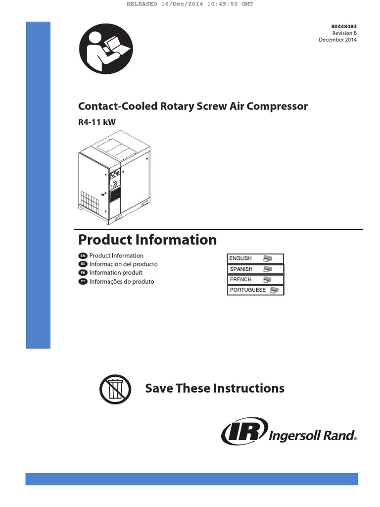 R Series Air Compressor Operators Manual PDF Clothes Dryer Gas
