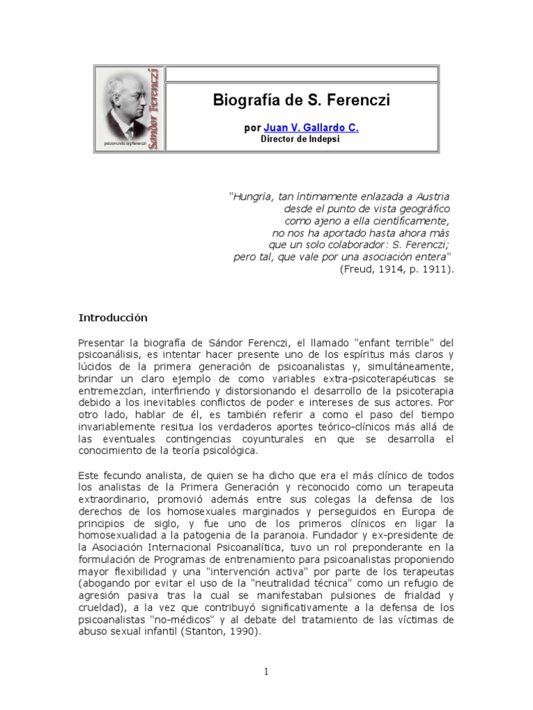 Biografia de Sandor Ferenczi | PDF | Psicoanálisis | Sigmund Freud