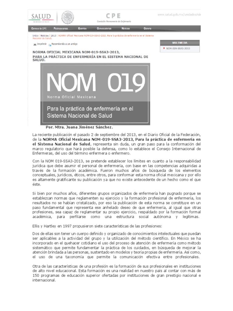 Norma Oficial Mexicana 019 de Enfermería | PDF | Enfermería | Gestión ...
