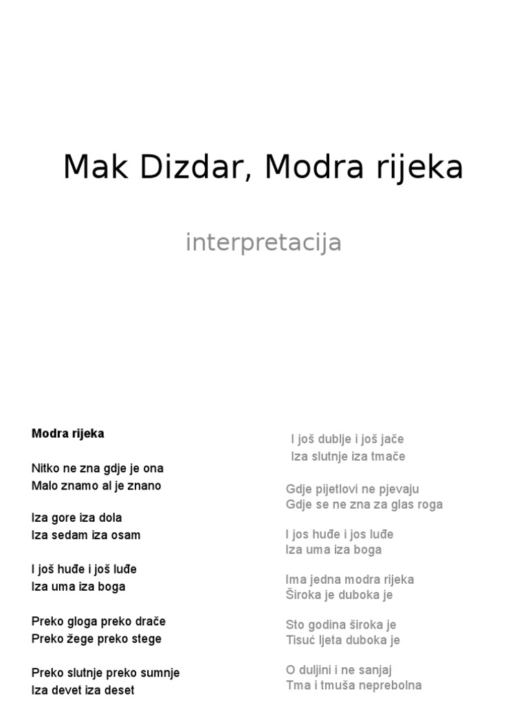 Mak Dizdar Modra Rijeka | PDF