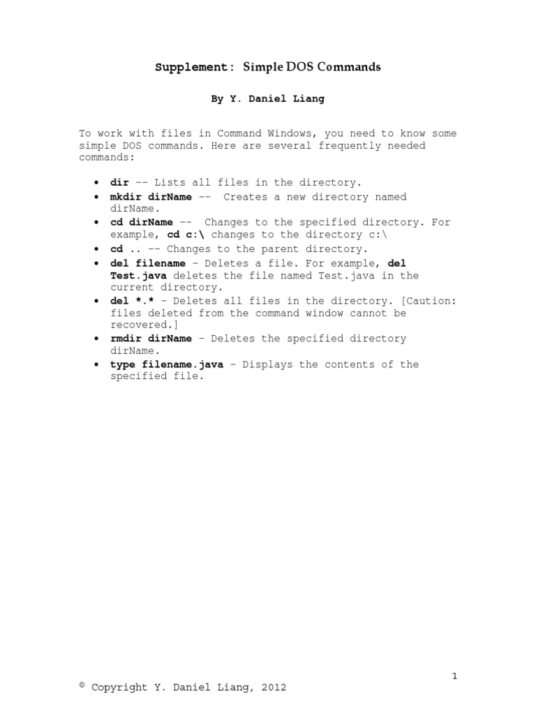 Simple DOS Commands Overview | PDF | Technology & Engineering