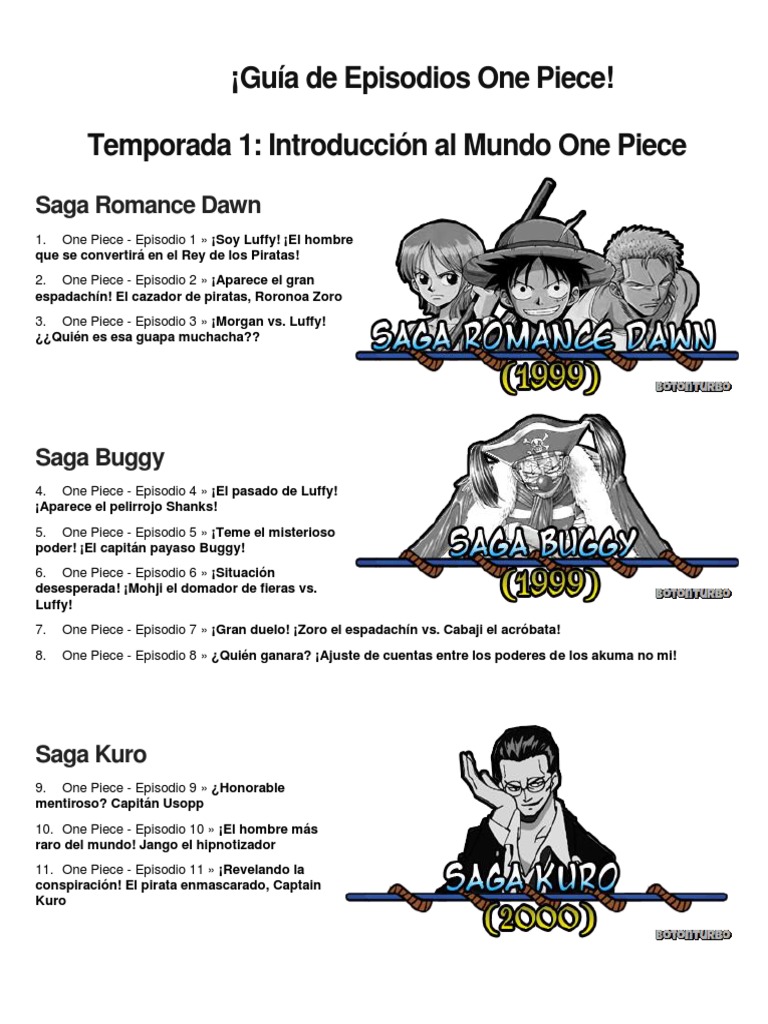 Guia De Episodios One Piece Pdf Television Animacion