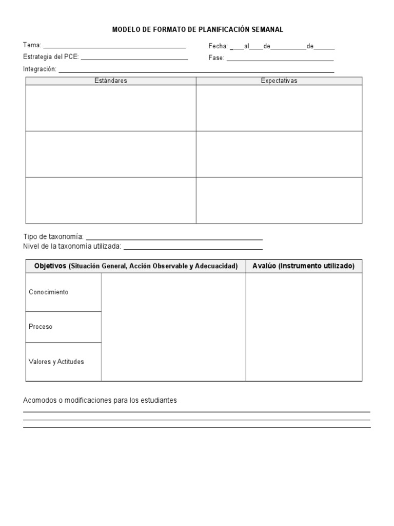 Modelo de Formato de Planificacion Semanal | PDF | Crecimiento personal ...