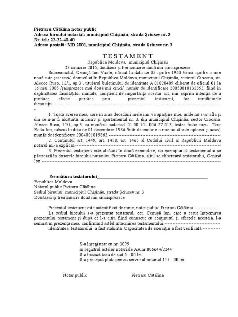 Testament Dr. Notarial | PDF