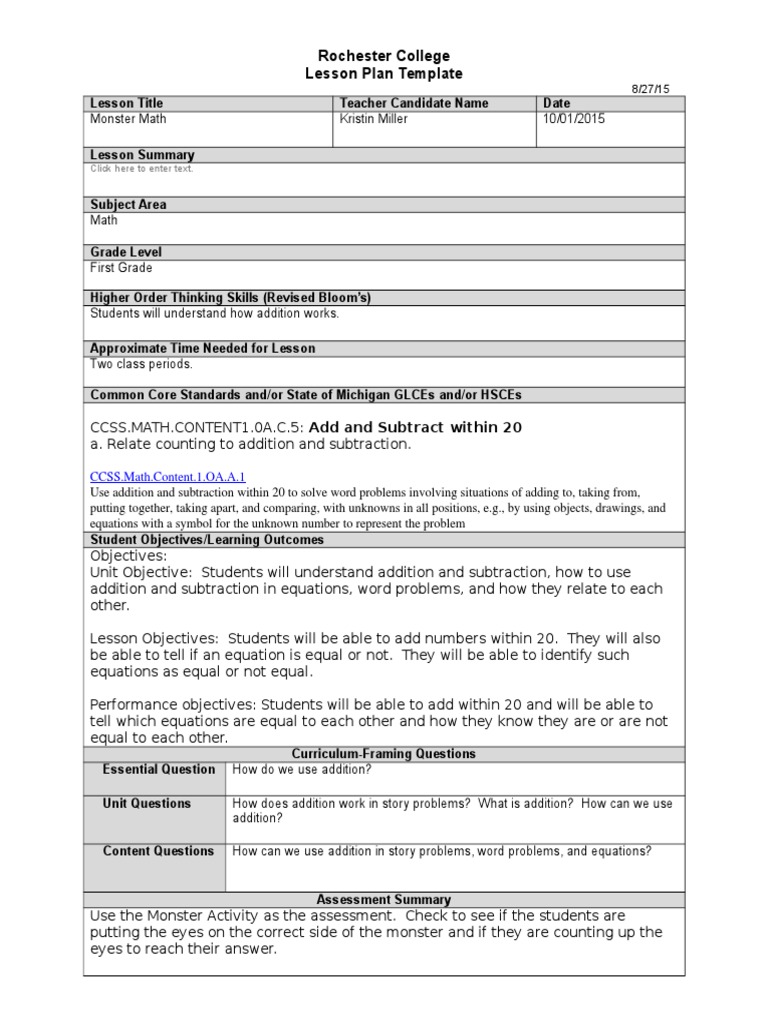 Pirate Addition First Grade Lesson Plan PDF Lesson Plan Teaching
