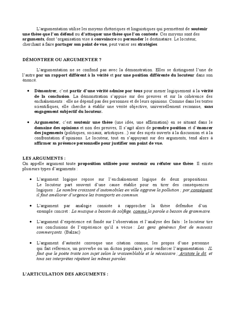 Argumentation 3e Cours Argumentation Phrase