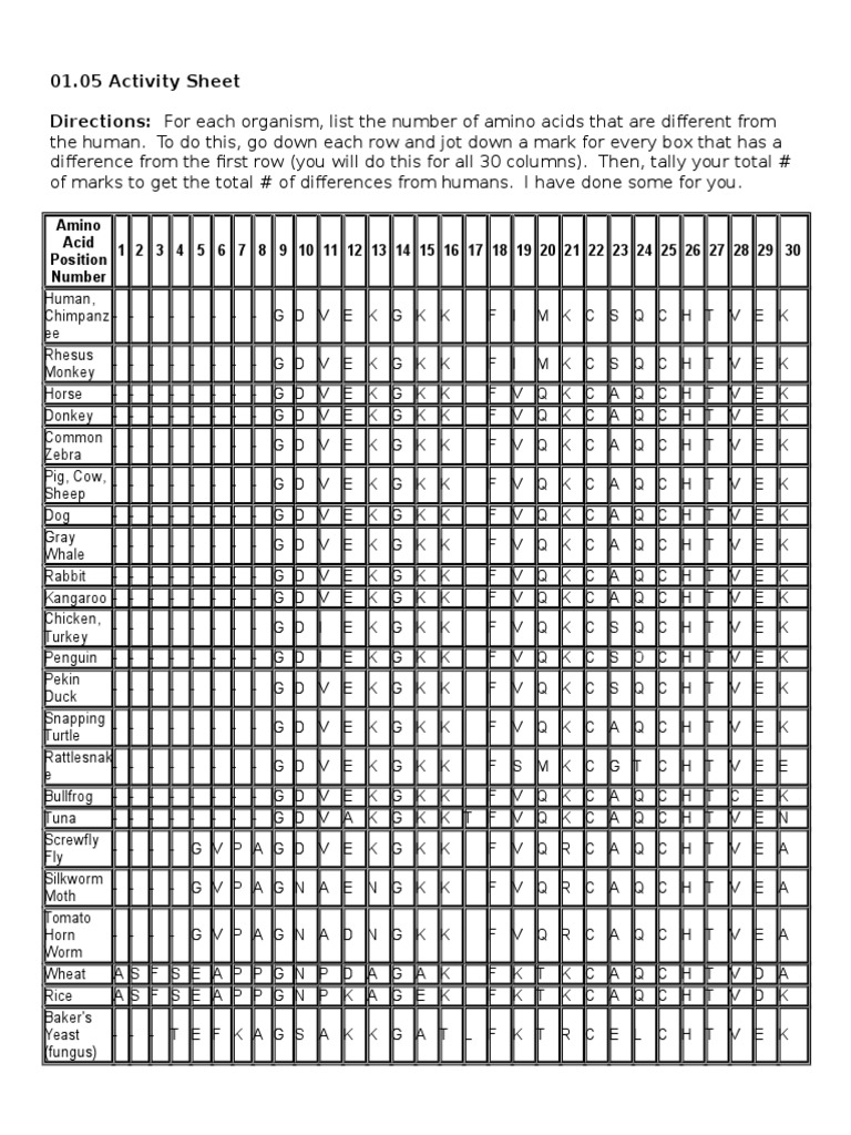 1.05 Activity Sheet For Biology | PDF | Genetic Code | Organisms