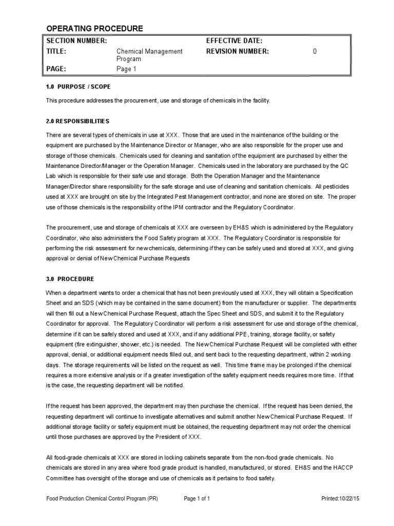 Sample Chemical Management Plan Safety Business