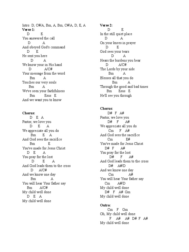 Pastor Appreciation Song Lyrics | PDF