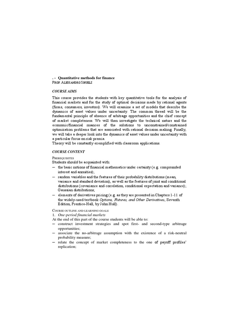 Quantitative Methods Finance | PDF | Mathematical Finance ...