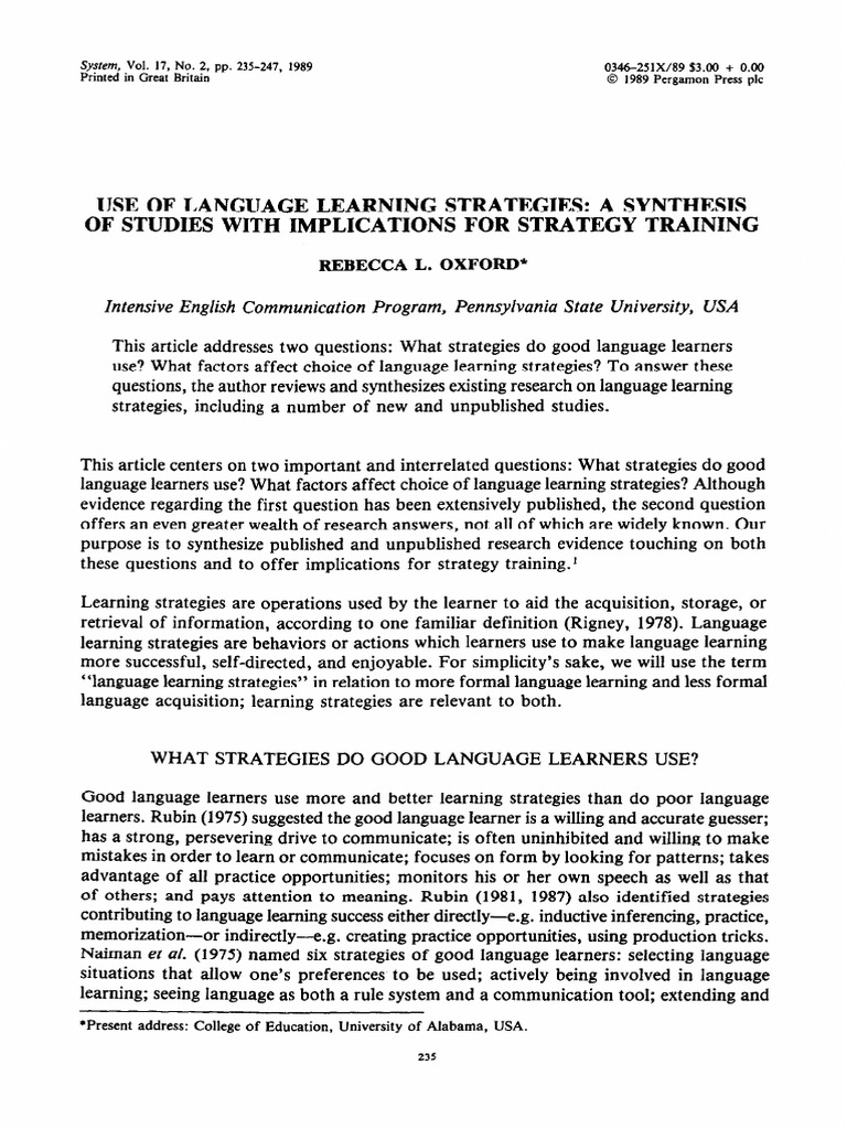 Language Learning Strategies Overview | PDF