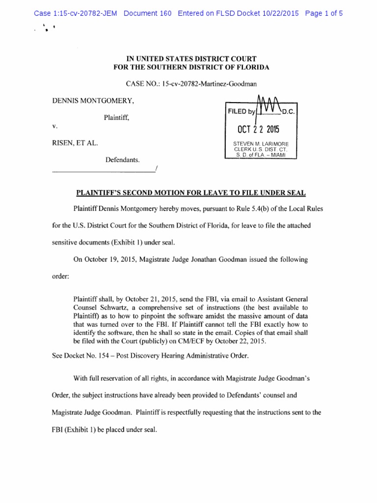 Montgomery V Risen 160 P 2nd MOTION For Leave To File Under Seal