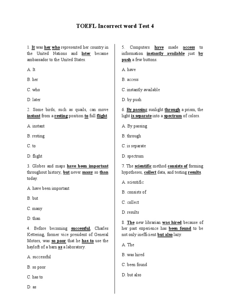 TOEFL Incorrect Word Test 4 | PDF | Outer Space | Science