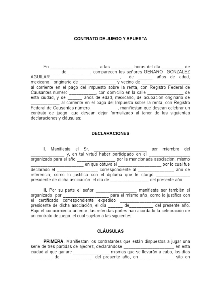 Contrato de Juego y Apuesta México Gobierno