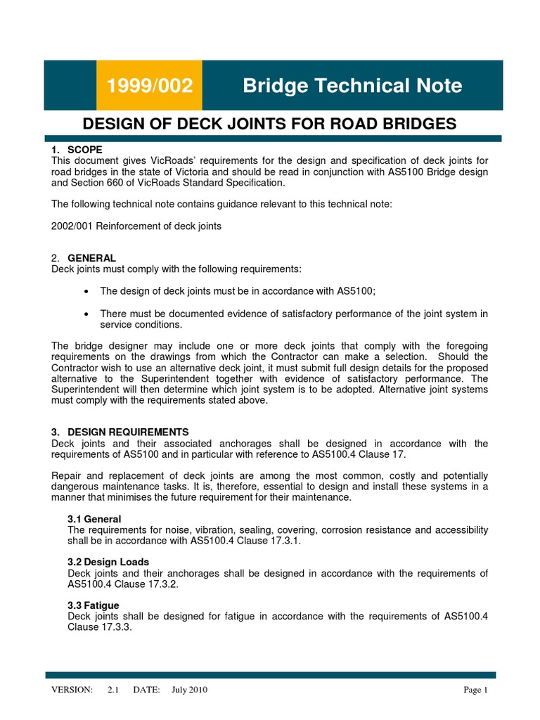 Deck Joints Design per AS5100.4 | PDF | Traffic | Casting (Metalworking)