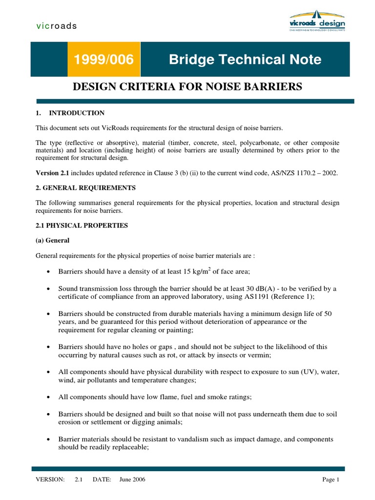 VicRoads Noise Barrier Design Criteria | PDF | Deep Foundation | Noise