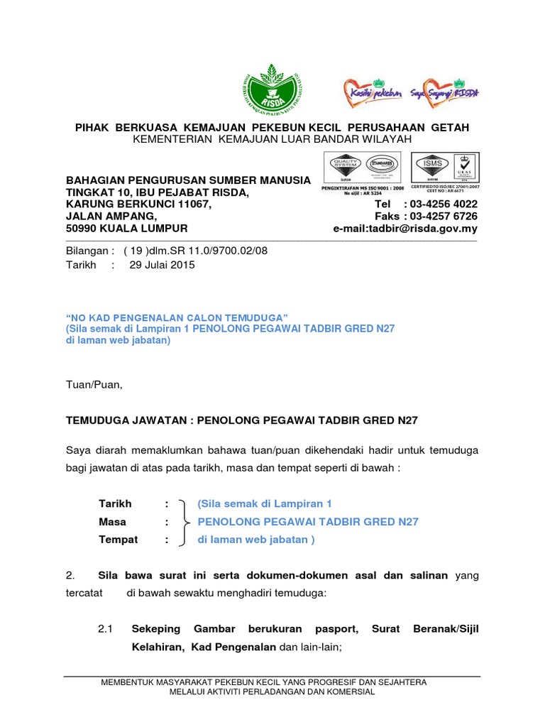 Contoh Surat Panggilan Temuduga N27 Pdf