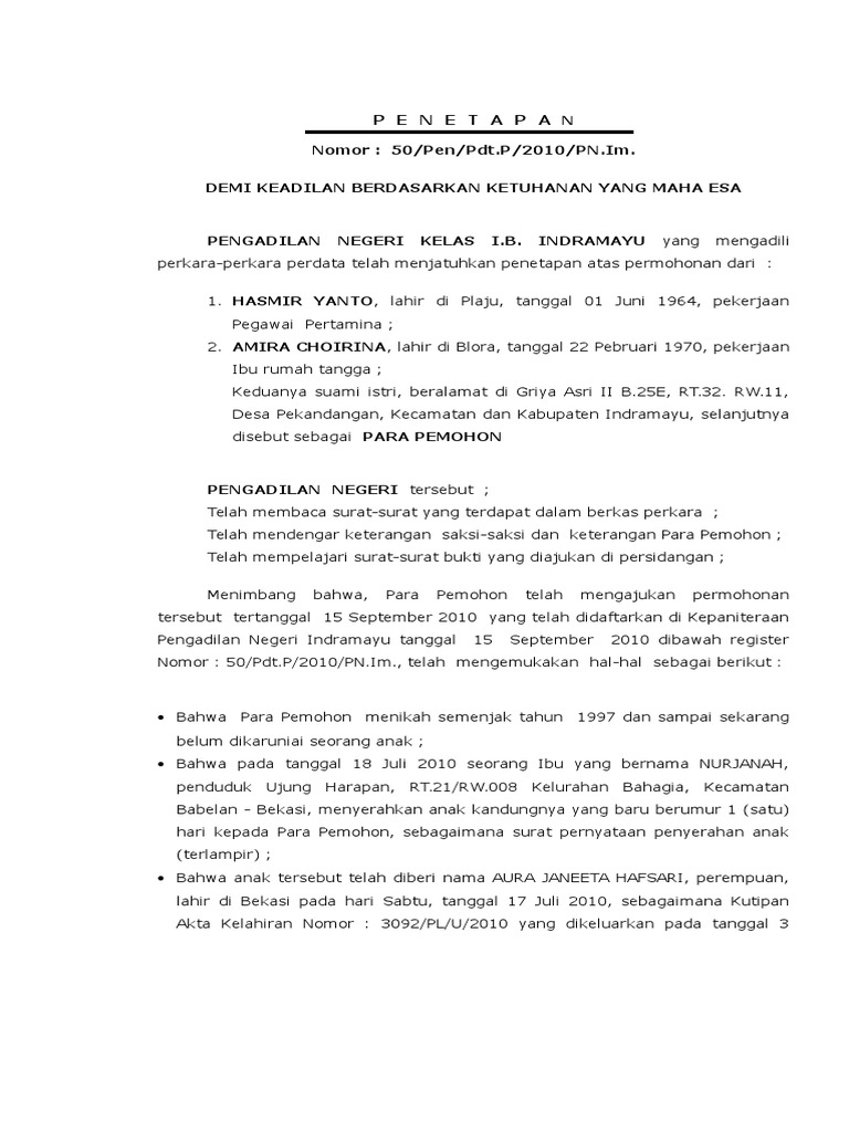 Contoh Surat Perjanjian Adopsi Serah Terima Anak Kandung Baru Lahir