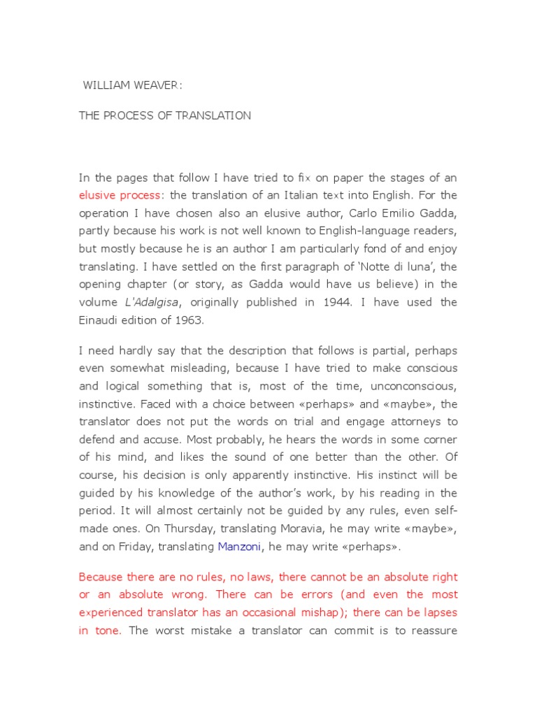 WILLIAM WEAVER on Translating Gadda English Language Language Mechanics
