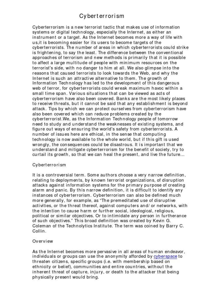 - Cyber Terrorism Trends and Impact on Technology - Free Dissertations