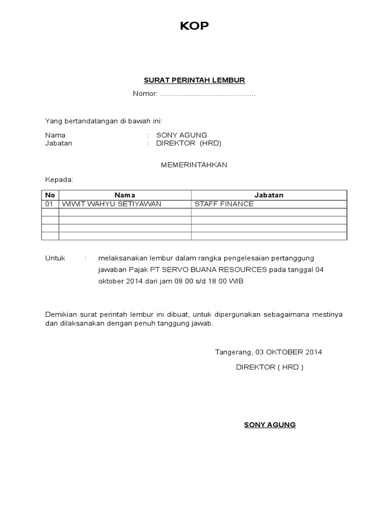 CONTOH surat perintah lembur doc CONTOH surat perintah lembur doc