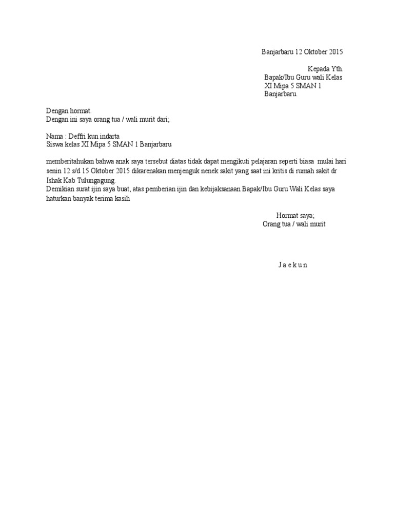 Download 78+ Contoh Surat Izin Sekolah Jenguk Orang Sakit Terbaik Gratis