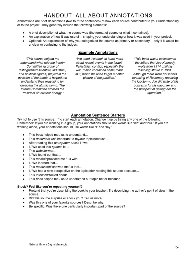 NHD Annotated Bibliography Guide | PDF