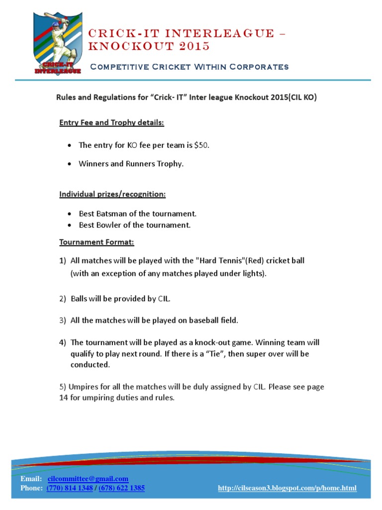 CIL KO Rules & Regulations Cricket Bowling (Cricket)